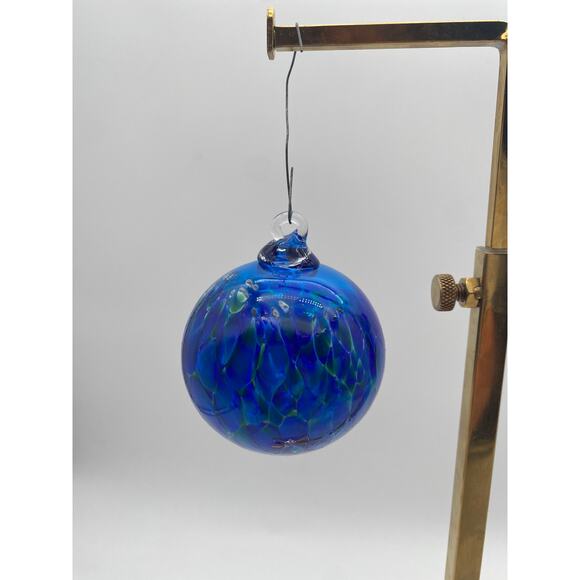 Glass Eye Studio artisan hand blown blue green Christmas ornament unique cobalt - Picture 3 of 9